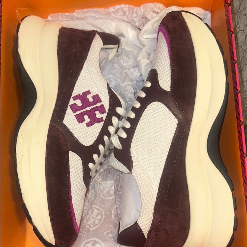 Tory Burch Women's Cream and Brown Sneakers
